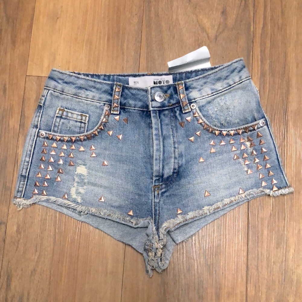 Topshop High waisted jean shorts with studding